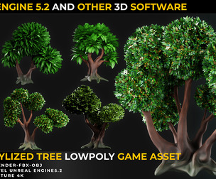 10 Tree Stylize LowPoly GameAsset