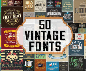 50 Vintage Fonts, Handmade Retro Typeface