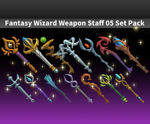 Fantasy Wizard Weapon Staff 05 Set Pack