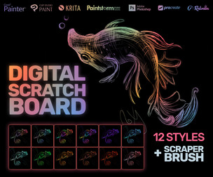 Roxy's Digital Rainbow Scratchboard + Brush