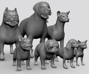 7 Dog BaseMesh Pack - Topology + UV Map