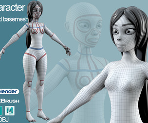 Cartoon female character low poly stylized