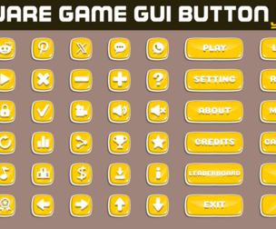 Yellow Square GUI button set