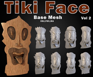 30 Tiki Face Base Mesh (base and high) Vol 2