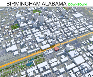 Birmingham Downtown city Alabama USA 3d model 8km