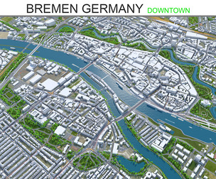 Bremen Downtown city Germany 3d model 10km