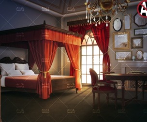 [2D Background] Castle room_evening - "Fantasy06"