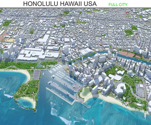 Honolulu city Hawaii USA 3D Model 50km