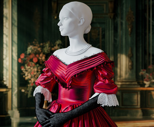 Victorian Lady in a Red Silk Dress