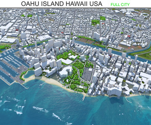 Oahu Island Hawaii city USA 3d model 80km