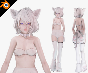 Cat Girl Cos Realistic Female Character - Blender