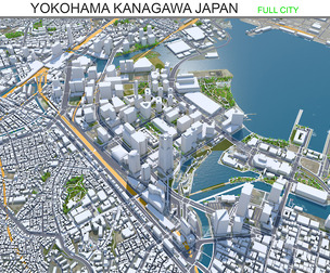 Yokohama Kanagawa city Japan 3d model 60km