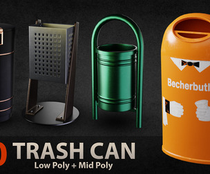 10 Trashcan Base Mesh Low Poly Mid Poly Game Ready