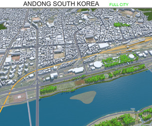 Andong city South Korea 3d model 30km