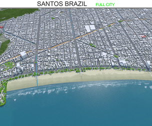Santos city Brazil 3d model 30km