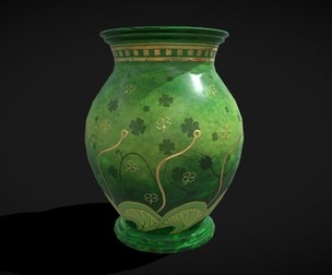 Carved Painted Green Pot