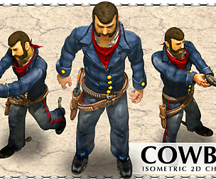 2D blue uniform cowboy with a revolver