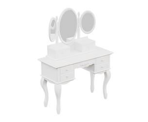 Ornate White Vanity With Tri-Fold Mirror