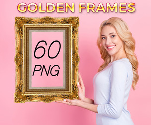60 Golden Frames Clipart, PNG Metallic Border