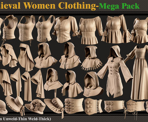 42 Medieval Women Clothing-MEGA PACK-zprj-fbx