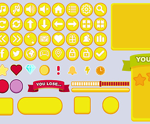 Bright flat cartoon buttons set