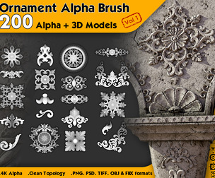 200 Ornament Alpha Brush (4K) + 3D Models - Vol 1