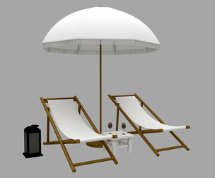 3D bohemian sunbed and umbrella model