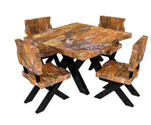 natural wood table chair 02 3D model 3D model
