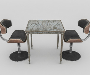 3D old chair and table
