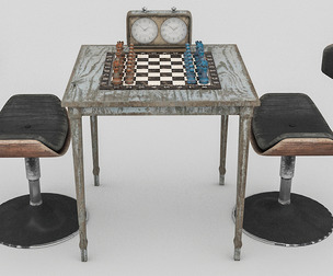 chess set and table chair model