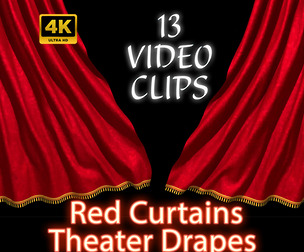 13 Clips Red Curtains, Theater Drapes, Stage