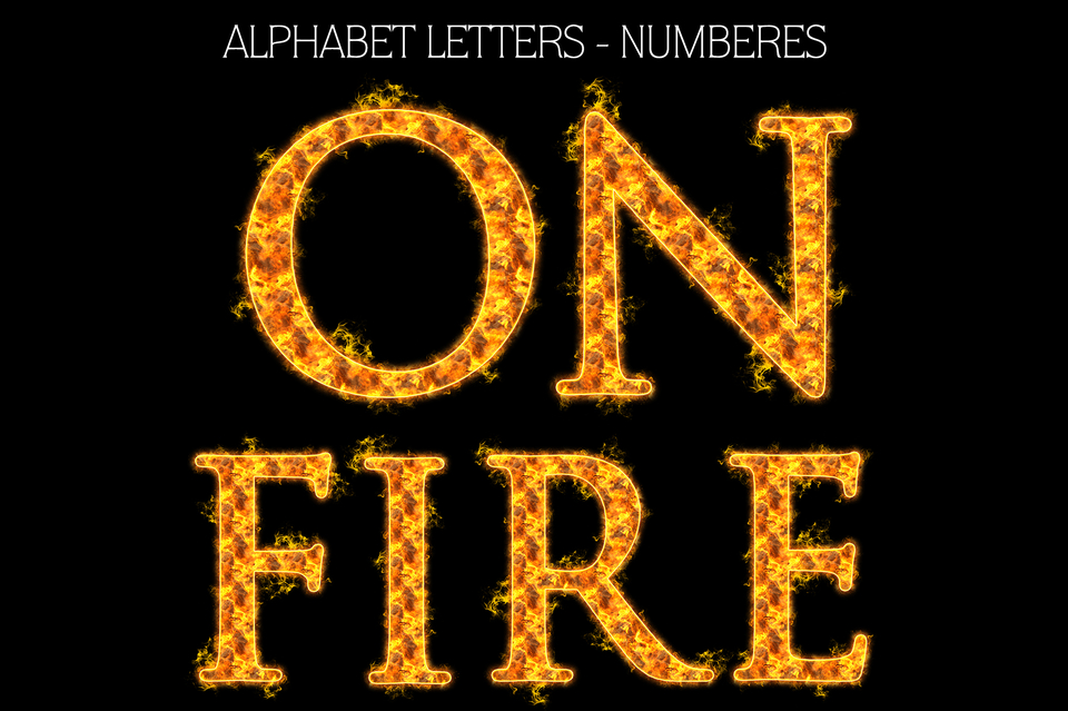 Fire Alphabet Letters and Numbers, Burn Flaming