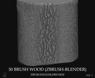 50 BRUSH WOOD (ZBRUSH-BLENDER)-VOL 1