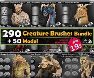 290 Creature Brushes Bundle + 50 Model (70% OFF)