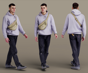 Guy in Lilac Hoodie Is Walking