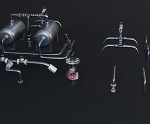 Industrial Pipes Assembly Pack Low-Poly