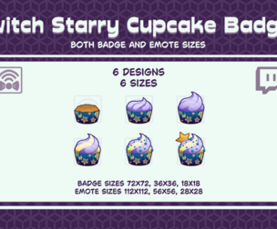 Starry Cupcake Twitch Sub Badges and Emotes