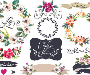 Vector Hand Drawn Flowers, Watercolor