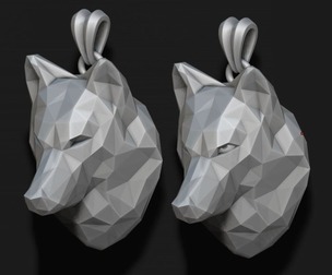 wolf pendant low poly 3D print model