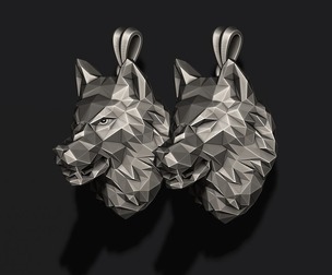 angry wolf low poly pendant 3D print model