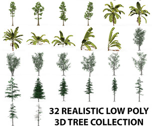 32 Realistic Low Poly Tree Collection