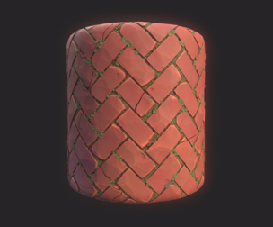 Stylized Herringbone Red Stone Floor Tile