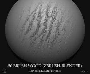 50 BRUSH WOOD (ZBRUSH-BLENDER)-VOL 2