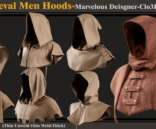 6 Medieval Men Hoods-Md-Clo3D-ZPRJ-FBX -OBJ