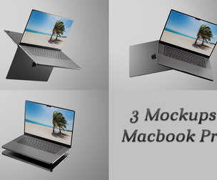 Floating Macbook Pro Mockup, Laptop PSD Template