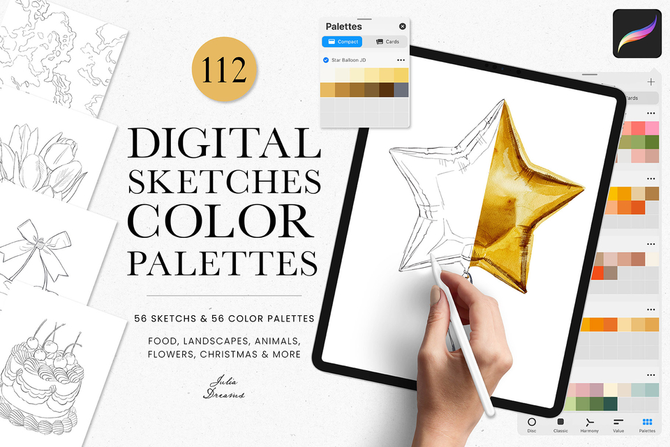 Digital Sketches & Color Palettes for Procreate