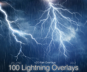 100 Lightning strike overlays, Realistic thunder