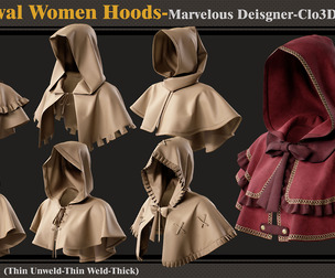 6 Medieval Women Hoods-MD-Clo3D-ZPRJ-FBX-OBJ
