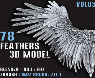 78 Feathers 3DModel (High, Mid and Low Poly)-Vol05