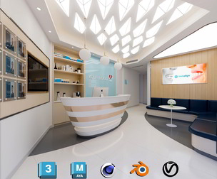 Dental Office Reception Area 3D Scene – Realistic Interior for V-Ray, Blender, C4D & Maya